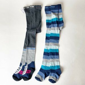 MELTON Baby 12-18M Striped Gray / Blue Shoe Look Cotton Stockings Tights Lot G